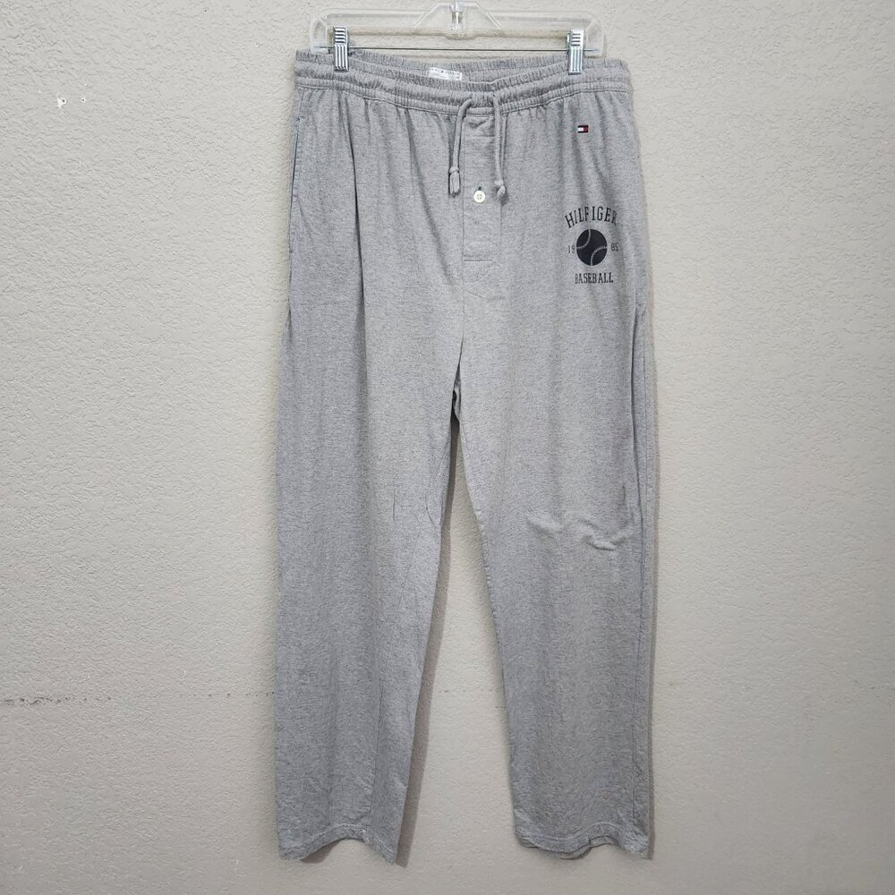 Tommy Hilfiger Pants Mens Large Grey Lounge Straight Leg Athletic Baseball